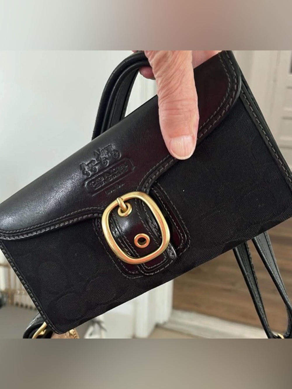 Vintage Coach Bleecker Signature Canvas and Leather Buckle Flap/ Clutch Wallet.